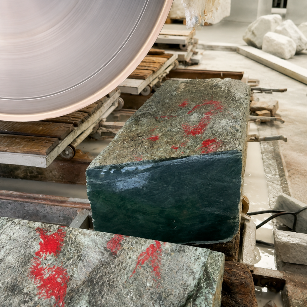 hetian jade raw stone cutting process 1x1